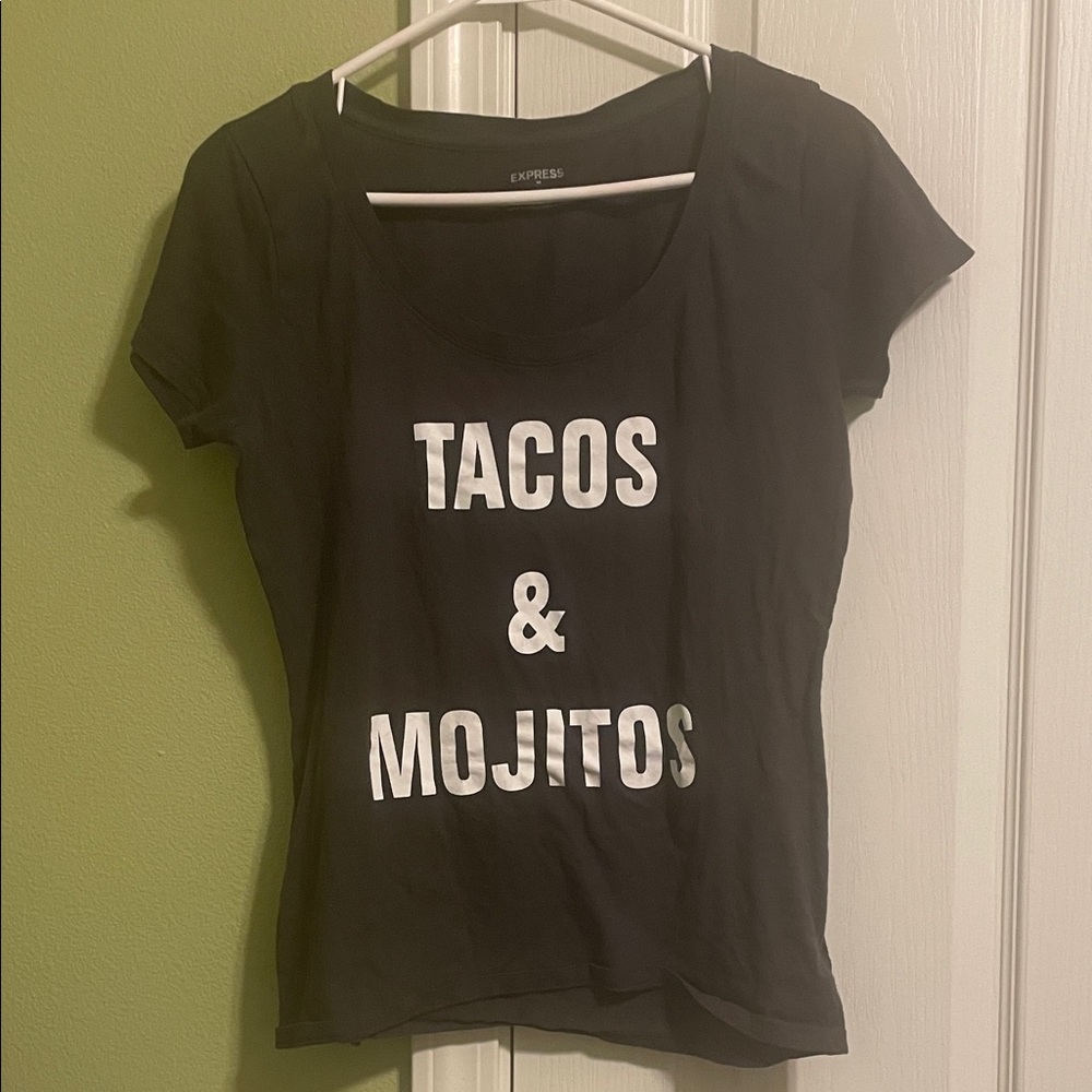 Express Grey Tee with Tacos & Mojitos Print